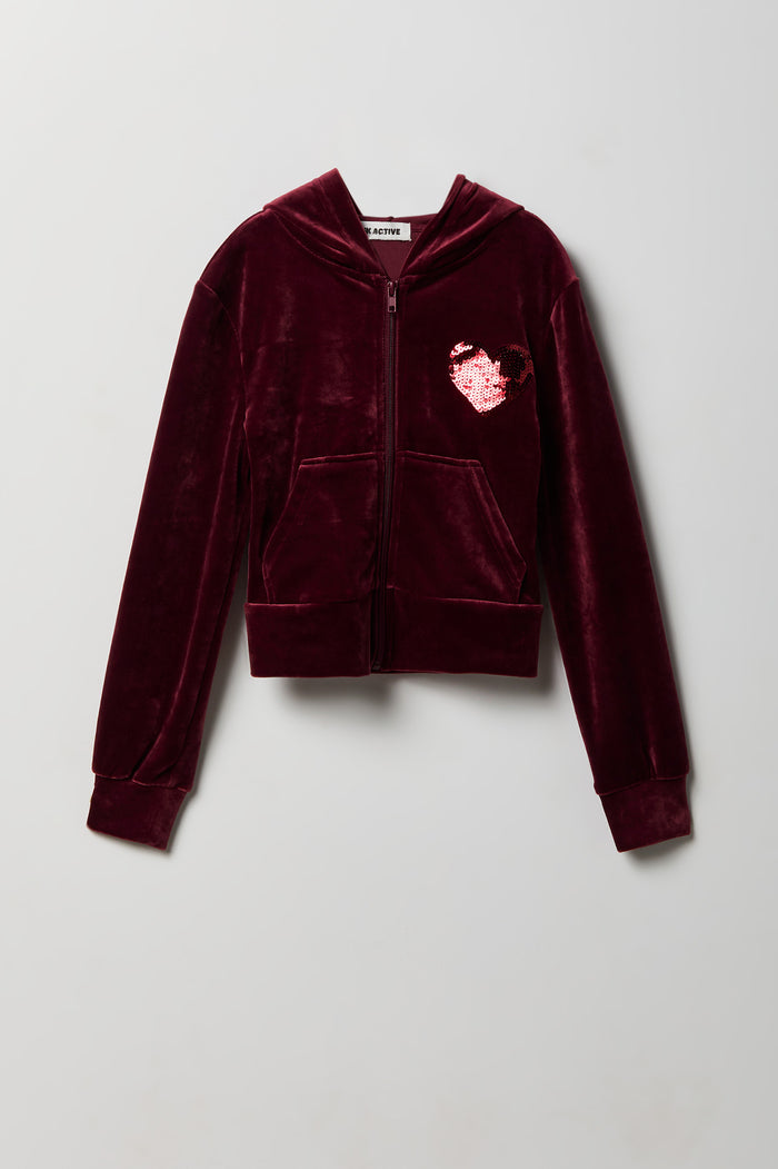 Girls Velour Rhinestone Zip Hoodie