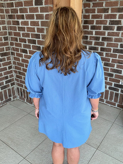 Glam Dusty Blue V-Neck Mini Dress