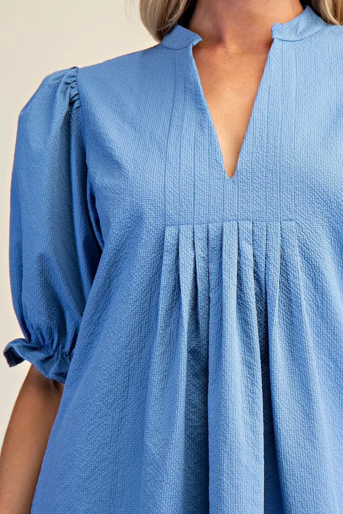 Glam Dusty Blue V-Neck Mini Dress