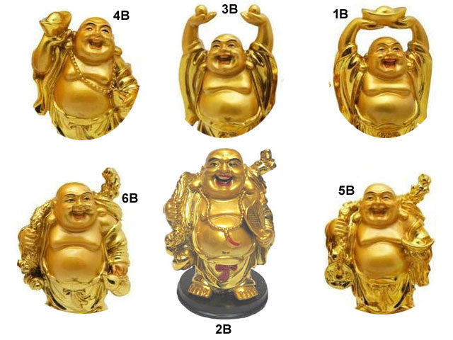 All 6 four inch tall Golden Laughing Buddha Statue