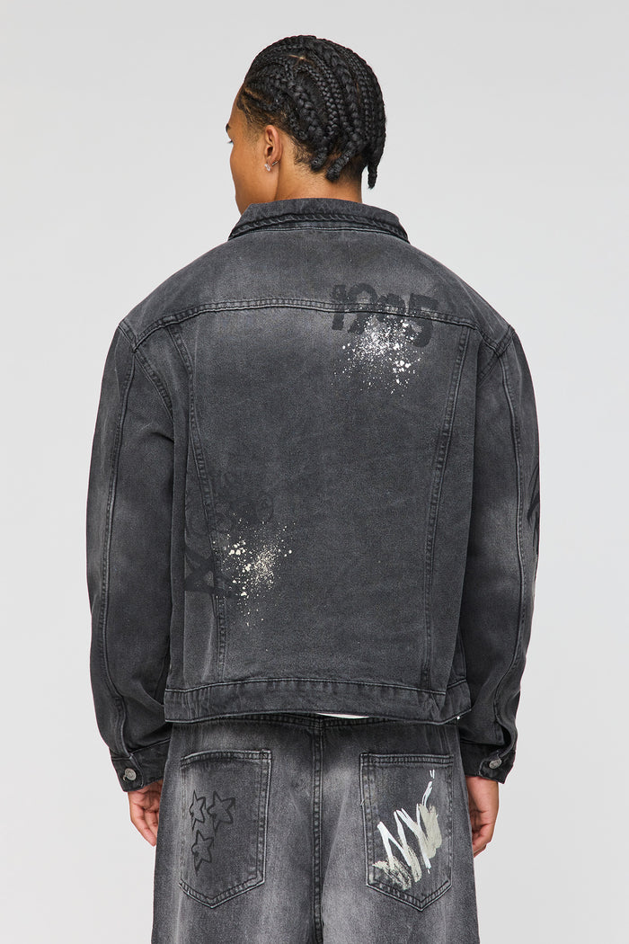 Graffiti Graphic Boxy Denim Jacket