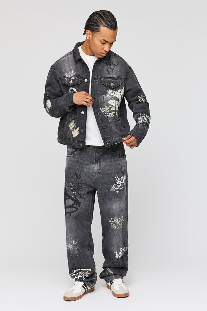 Graffiti Graphic Boxy Denim Jacket
