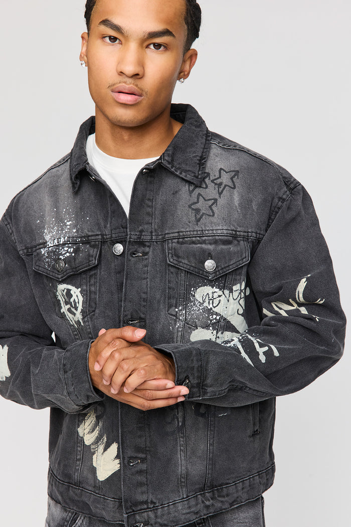 Graffiti Graphic Boxy Denim Jacket