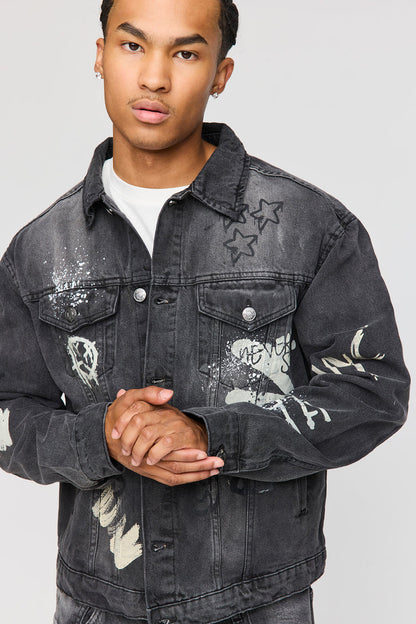 Graffiti Graphic Boxy Denim Jacket