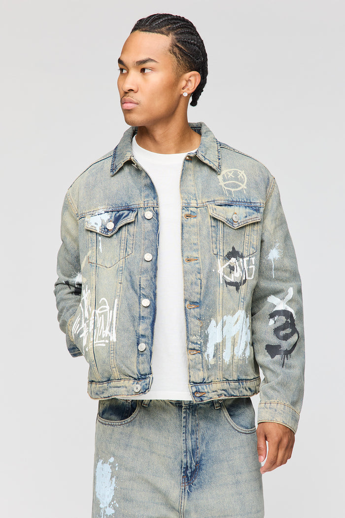 Graffiti Graphic Boxy Denim Jacket