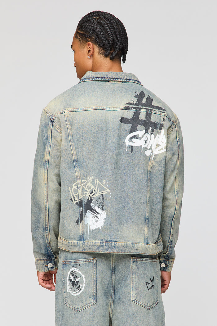 Graffiti Graphic Boxy Denim Jacket