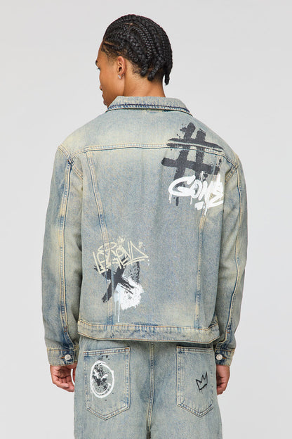 Graffiti Graphic Boxy Denim Jacket