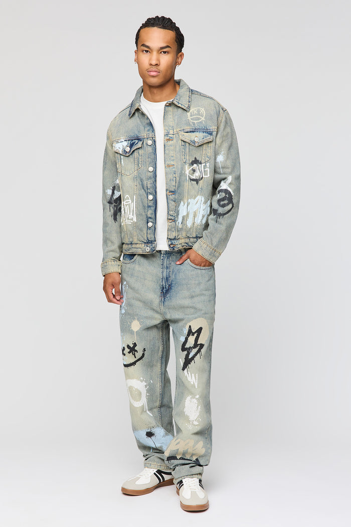 Graffiti Graphic Boxy Denim Jacket