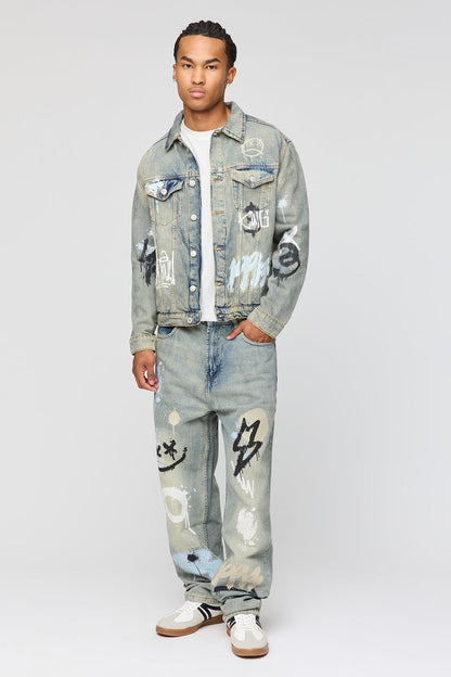 Graffiti Graphic Boxy Denim Jacket