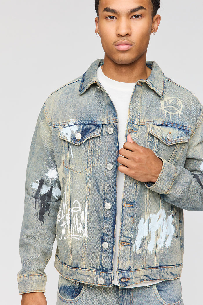 Graffiti Graphic Boxy Denim Jacket