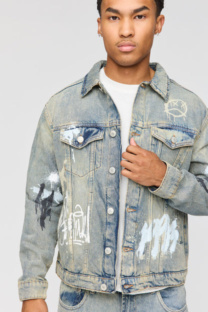 Graffiti Graphic Boxy Denim Jacket
