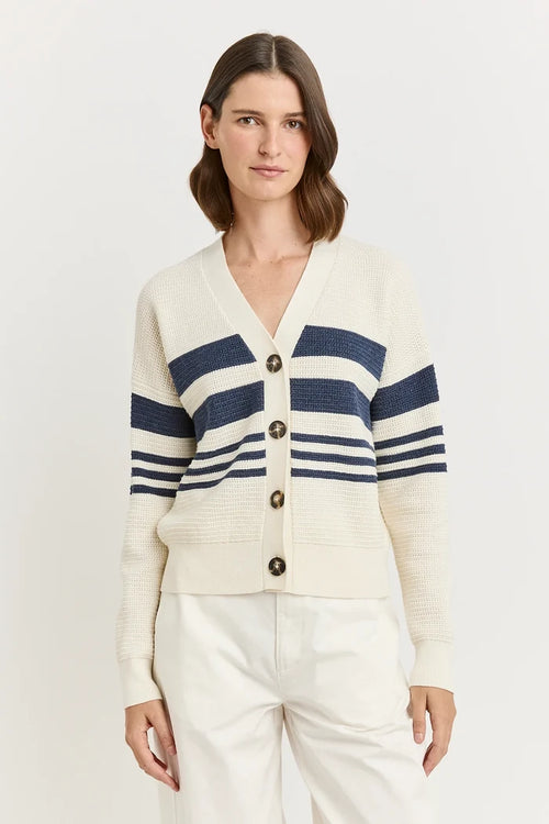 GRAIN STITCH V CARDIGAN in White by Toorallie