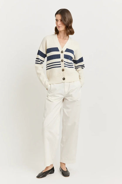 GRAIN STITCH V CARDIGAN in White by Toorallie