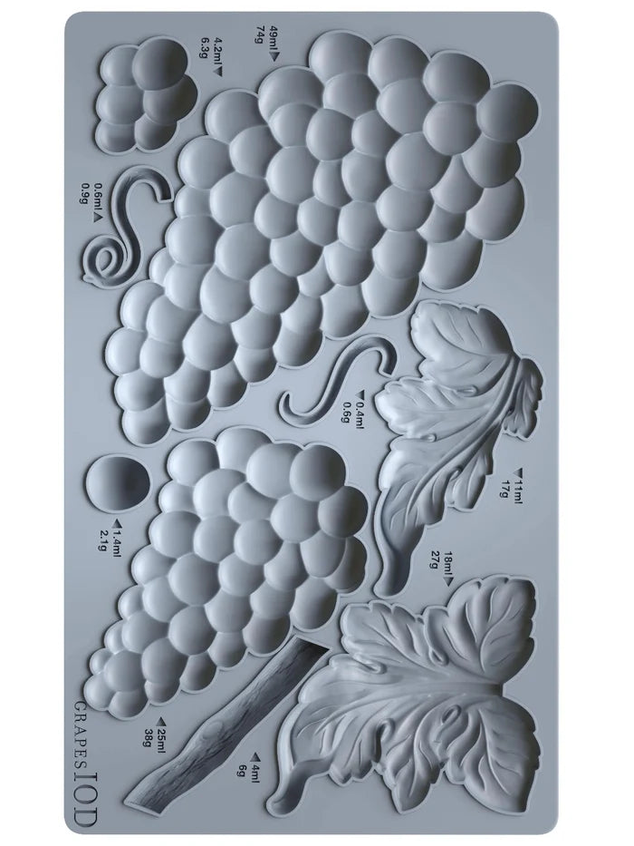Silicone mold with grape and leaf design on a gray background