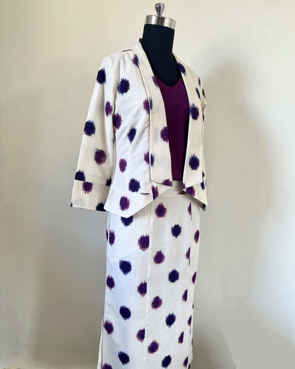 Graphic Jacket - Off White Indigo Purple Circle Ikat