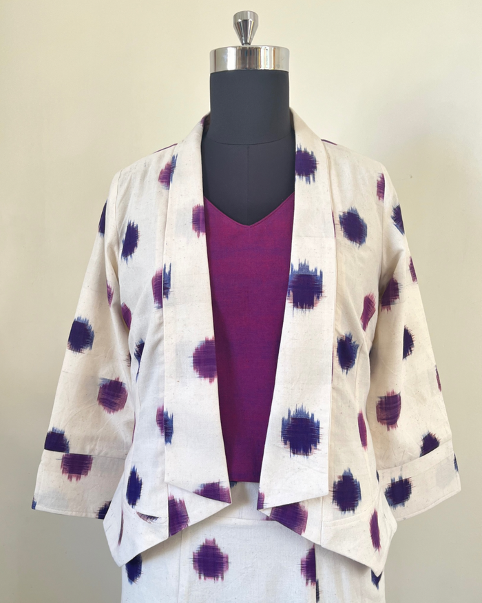 Graphic Jacket - Off White Indigo Purple Circle Ikat