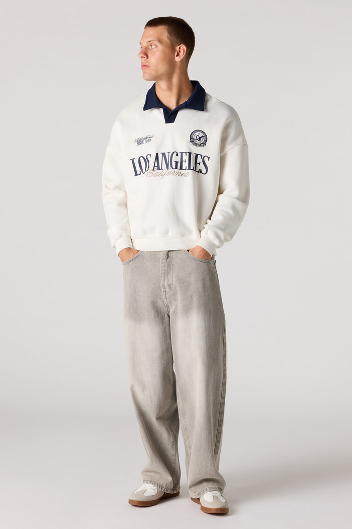 Graphic Long Sleeve Fleece Polo