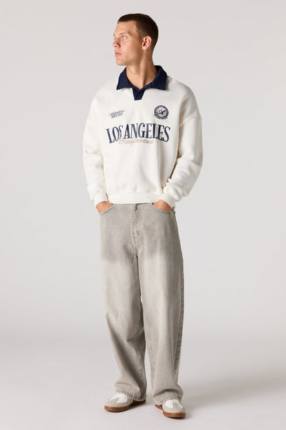 Graphic Long Sleeve Fleece Polo