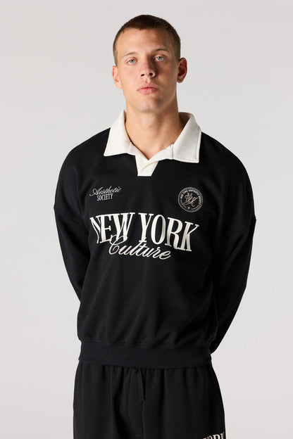 Graphic Long Sleeve Fleece Polo