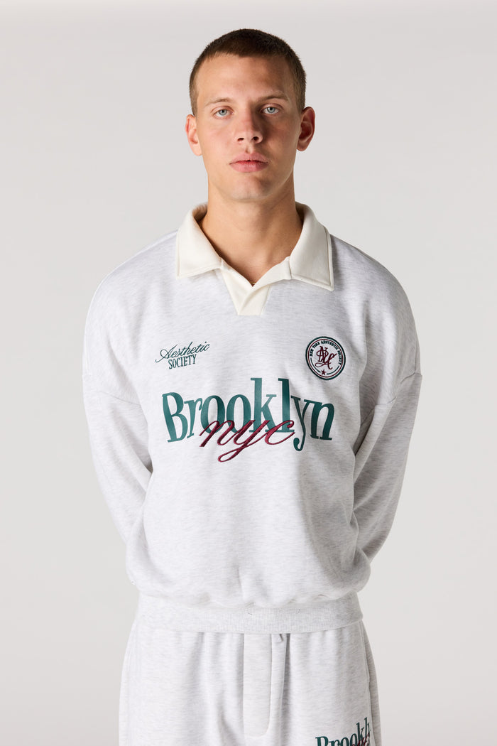 Graphic Long Sleeve Fleece Polo