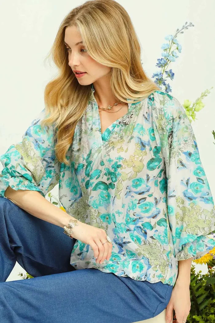 Green Floral Blouse