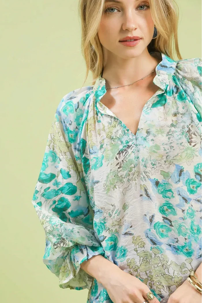 Green Floral Blouse