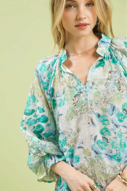 Green Floral Blouse