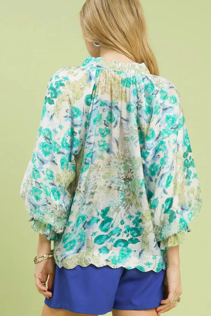 Green Floral Blouse