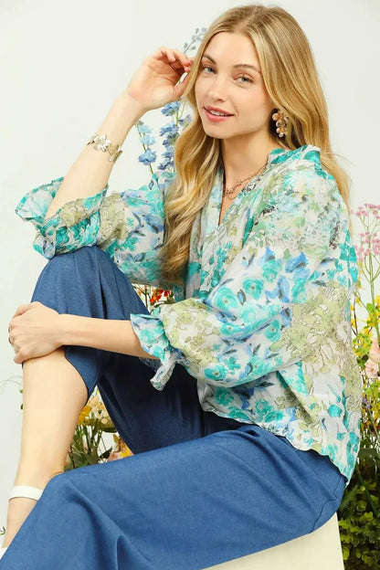 Green Floral Blouse