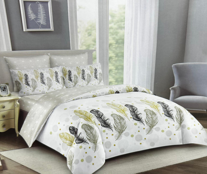 Green & Grey Feathers Duvet Set 5x6 - White