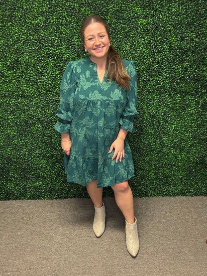 Green Jacquard Babydoll Dress-Umgee