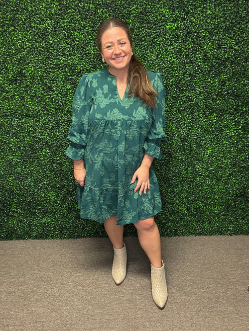 Green Jacquard Babydoll Dress-Umgee