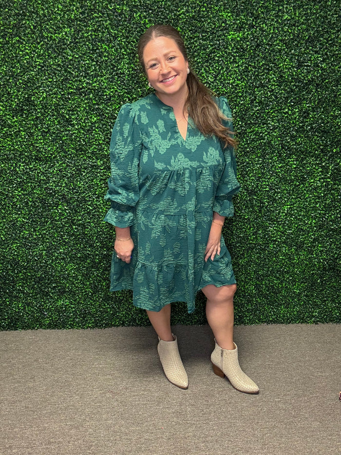 Green Jacquard Babydoll Dress-Umgee