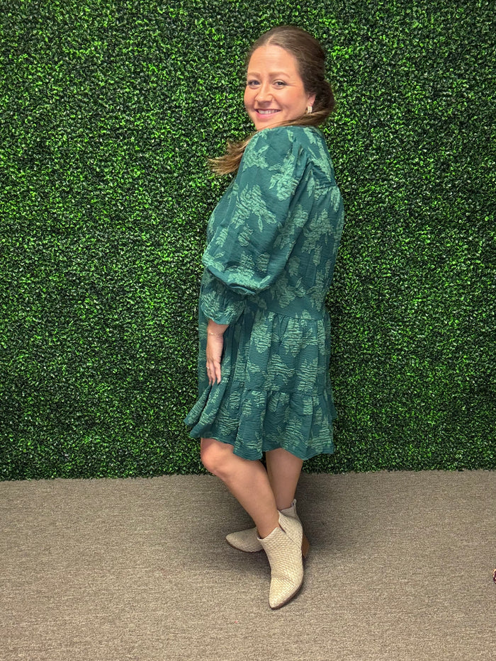 Green Jacquard Babydoll Dress-Umgee