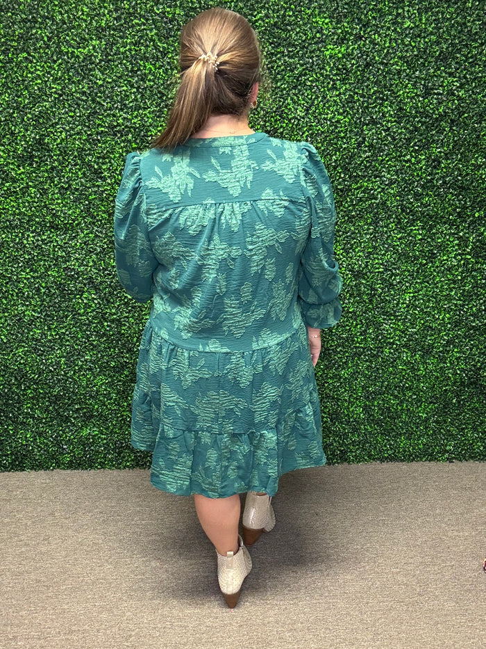 Green Jacquard Babydoll Dress-Umgee
