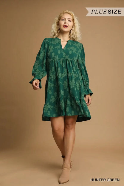 Green Jacquard Babydoll Dress-Umgee