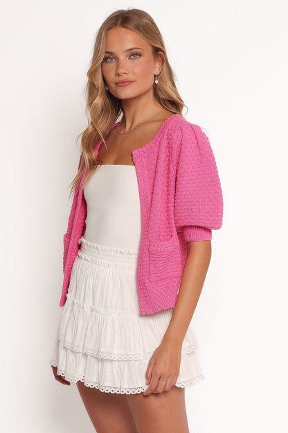 Petal and Pup USA KNITWEAR Greer Quarter Sleeve Cardigan - Hot Pink