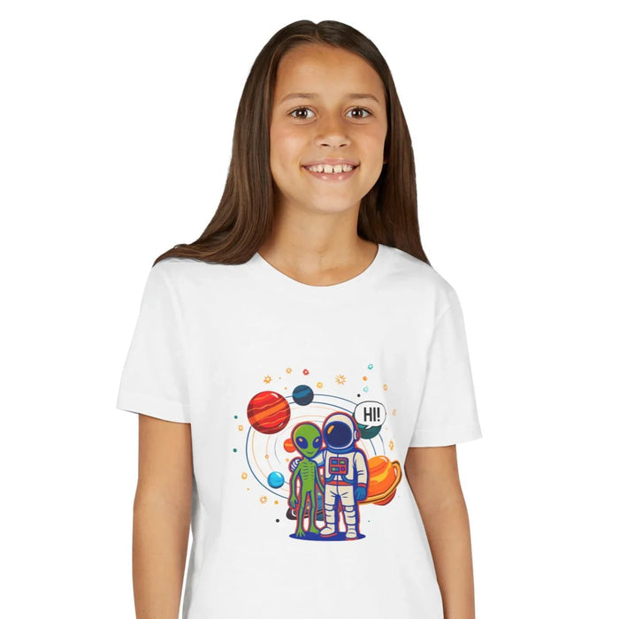 Greetings from Outerspace: Friendly Alien & Astronaut Youth Tee