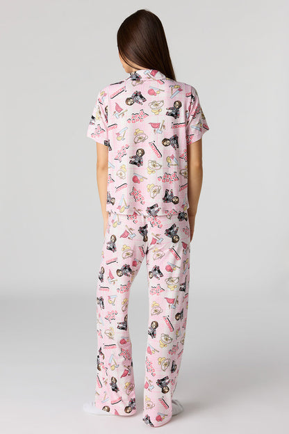 Halloween Printed Button-Up Top & Pajama Pant Set