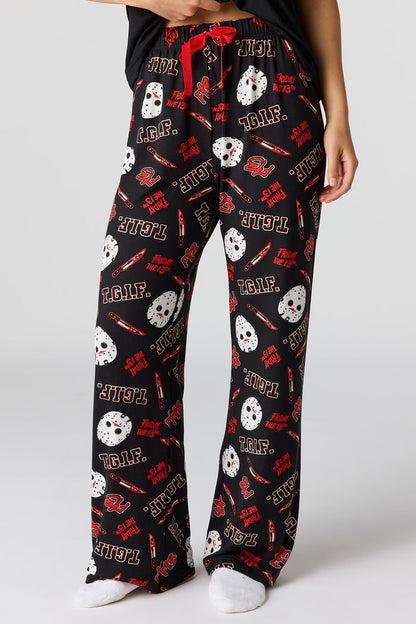 Halloween Printed Button-Up Top & Pajama Pant Set