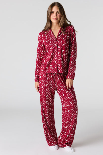 Halloween Printed Button-Up Top & Pant Pajama Set