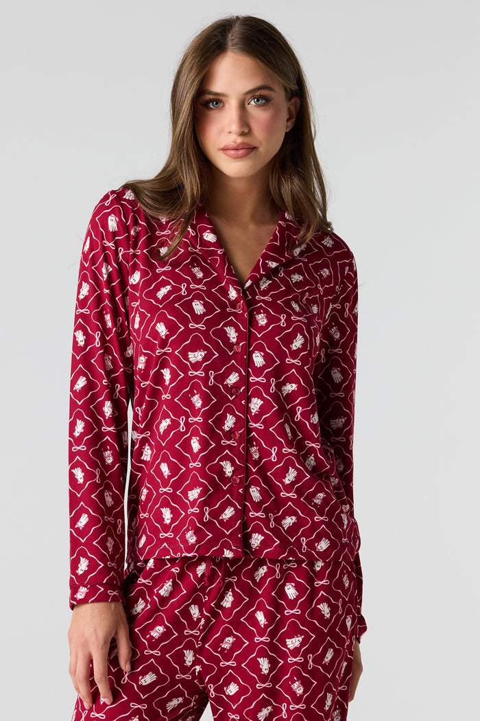 Halloween Printed Button-Up Top & Pant Pajama Set