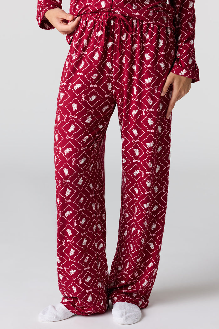 Halloween Printed Button-Up Top & Pant Pajama Set