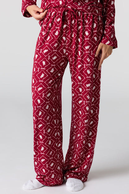 Halloween Printed Button-Up Top & Pant Pajama Set