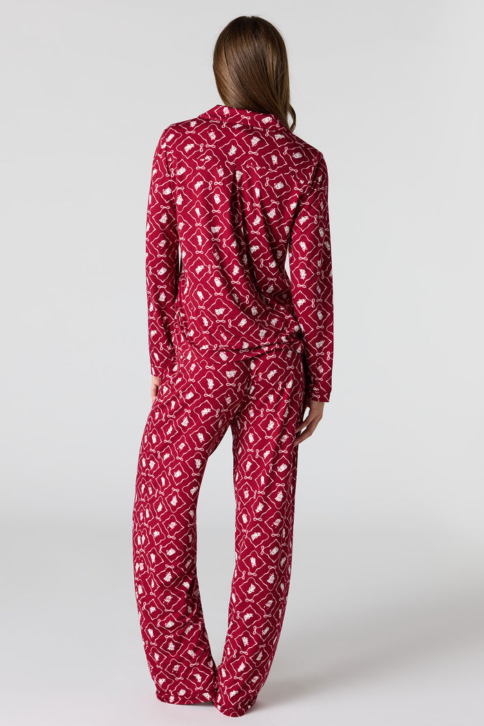 Halloween Printed Button-Up Top & Pant Pajama Set