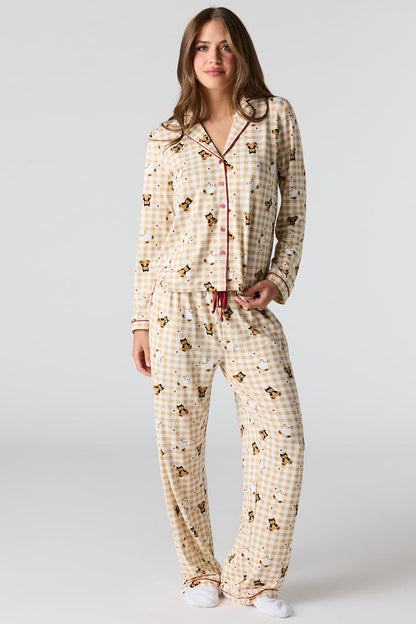 Halloween Printed Button-Up Top & Pant Pajama Set