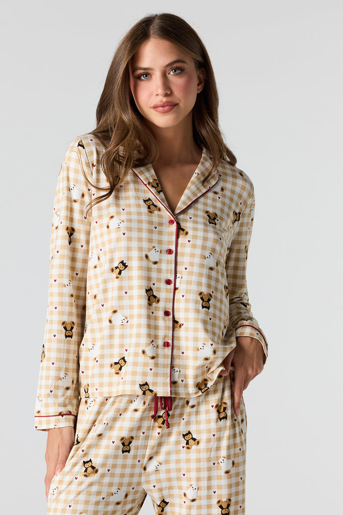 Halloween Printed Button-Up Top & Pant Pajama Set