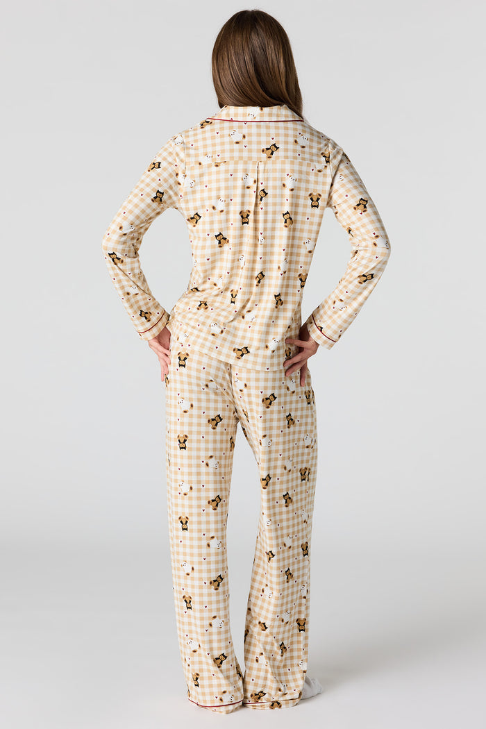 Halloween Printed Button-Up Top & Pant Pajama Set