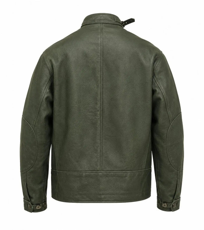 Handemade Men's Military Green Lambskin Leather Field Jacket