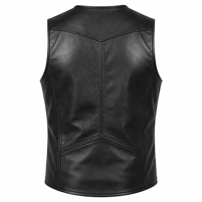 Handmade Men's Sheep Leather Gothic Vest | Sleeveless Punk Biker Zip-Up Waistcoat